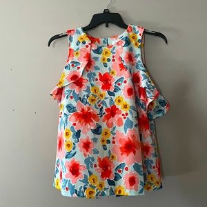 Mudpie Women’s Floral Cold Shoulder Flounce Top Sz L
